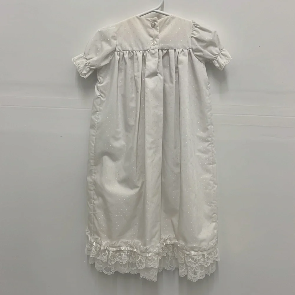 Vintage Baptism Christening Dress 3 Months 3-Piece Cape Bonnet White Lace Trim - Picture 5 of 12